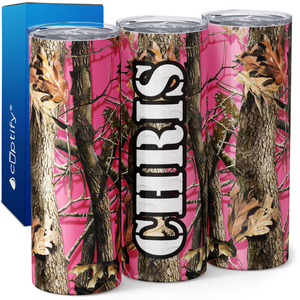 Personalized Soft Pink Camo Tree Pattern 20oz Skinny Tumbler