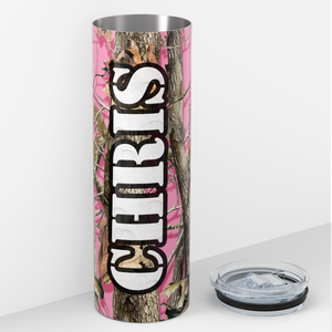 Personalized Soft Pink Camo Tree Pattern 20oz Skinny Tumbler