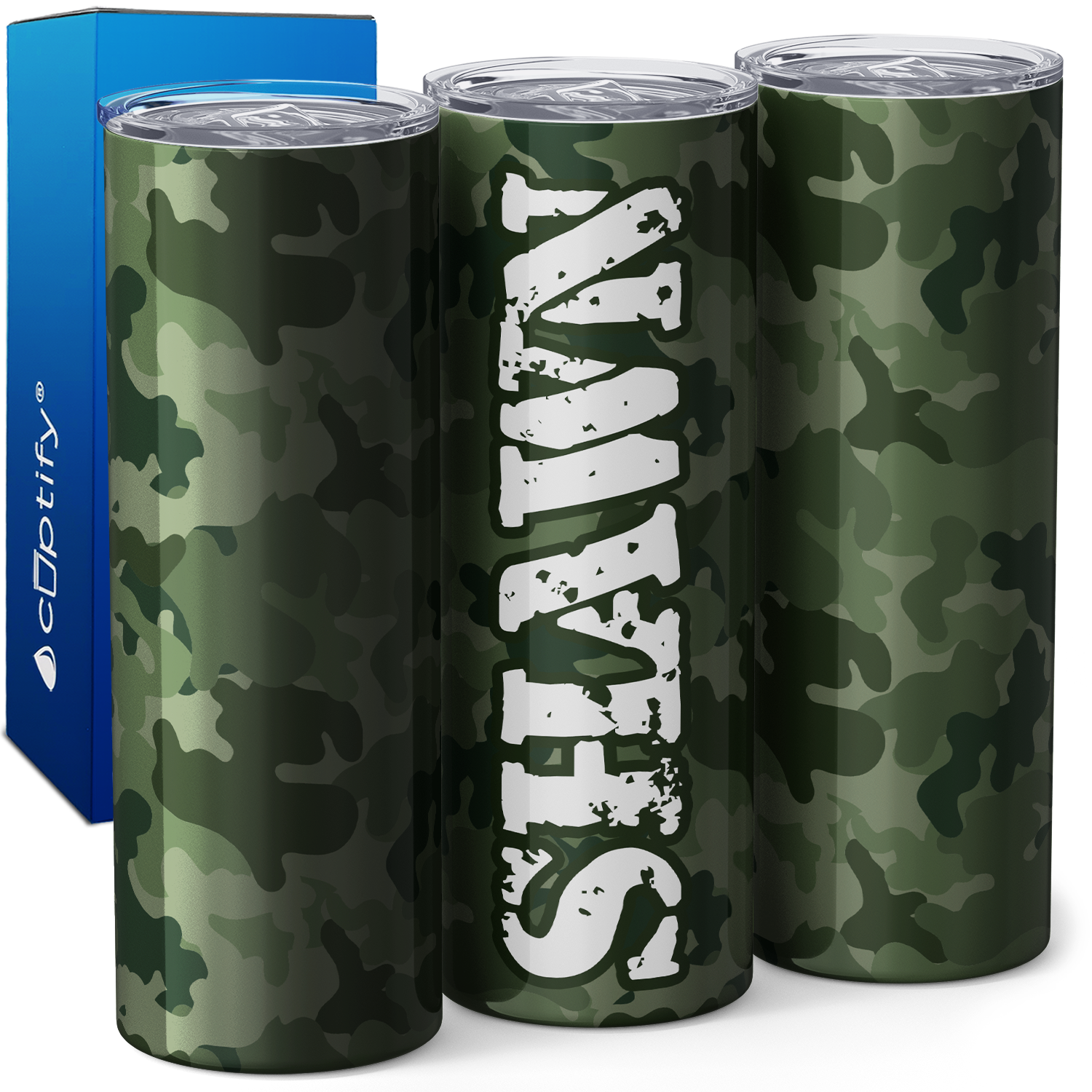 Personalized Military Green Camo Pattern 20oz Skinny Tumbler