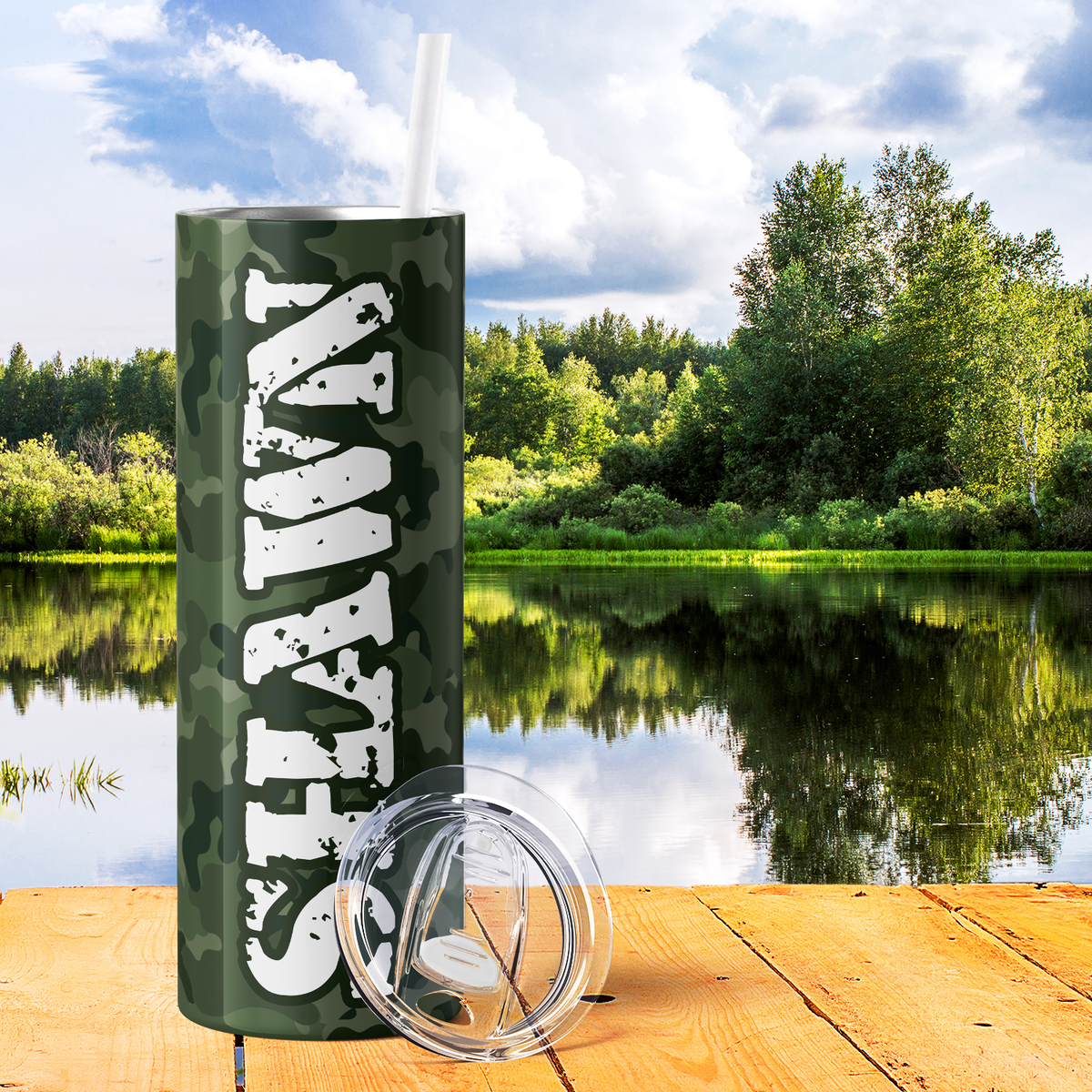 Personalized Military Green Camo Pattern 20oz Skinny Tumbler