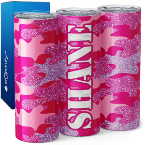 Personalized Pink Glitter Camo Pattern 20oz Skinny Tumbler