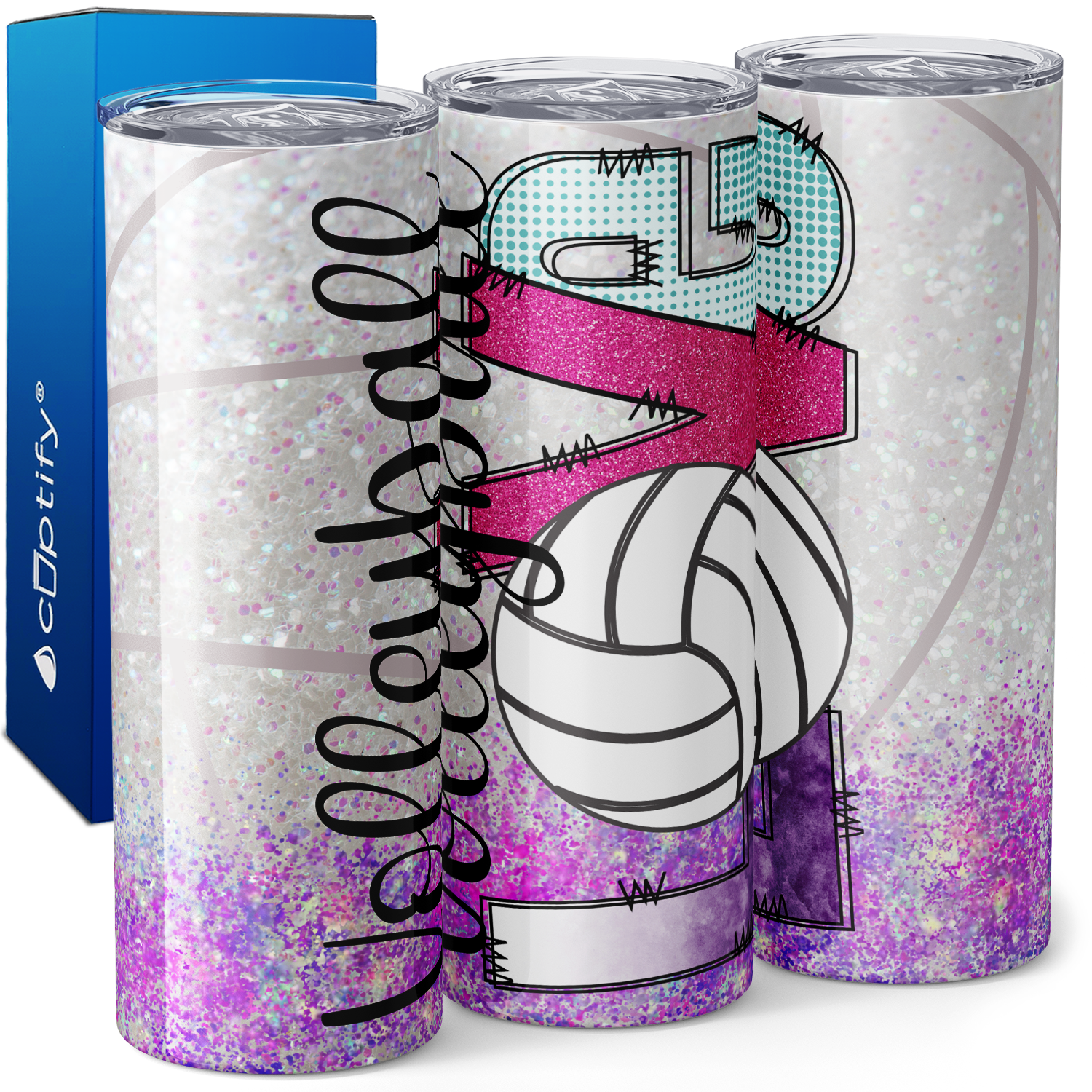 Volleyball Love Gllitter 20oz Skinny Tumbler