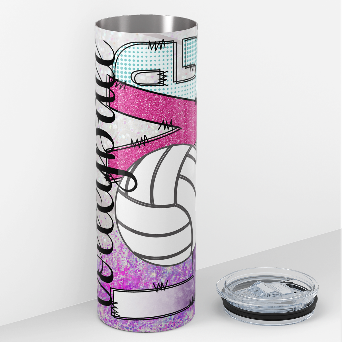 Volleyball Love Gllitter 20oz Skinny Tumbler