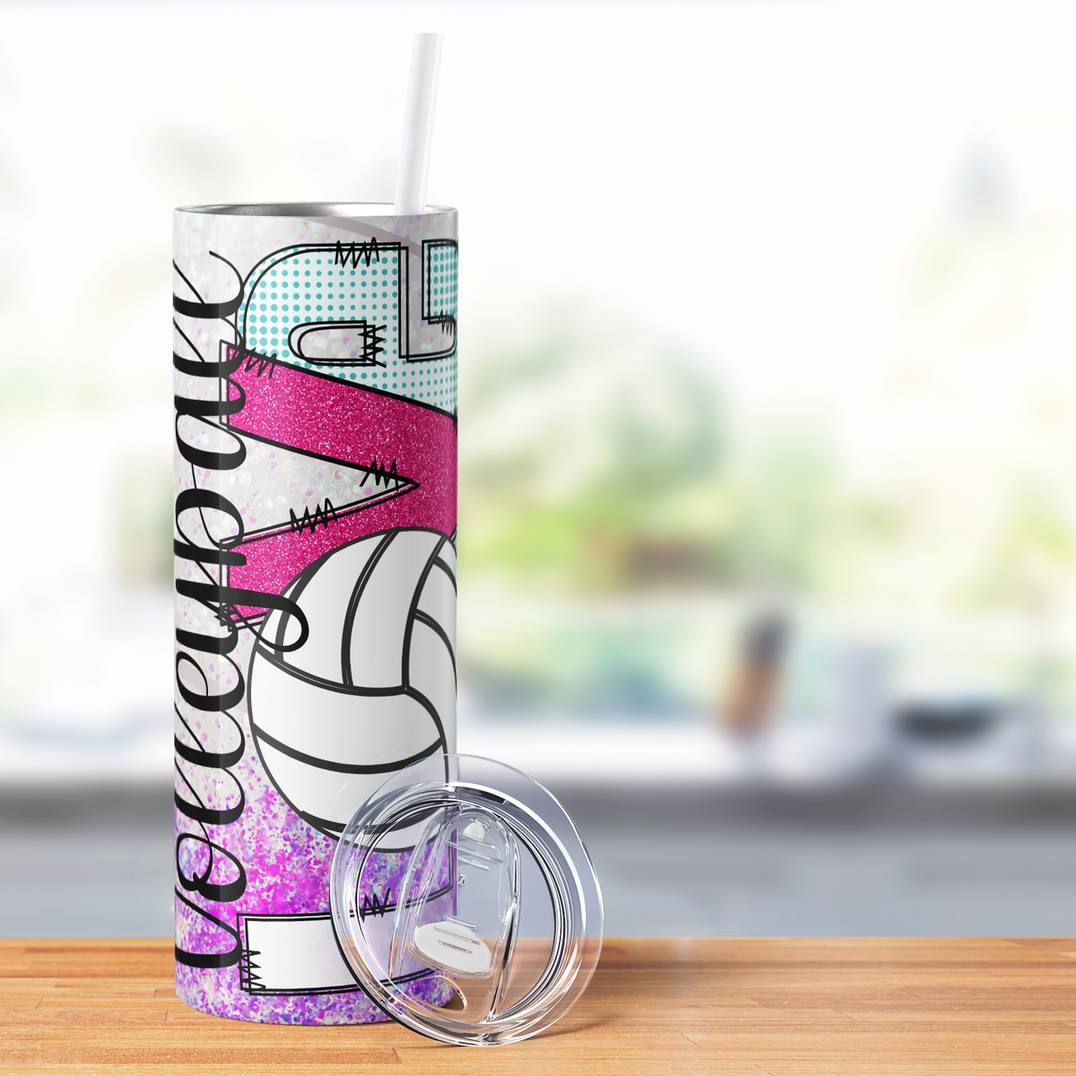 Volleyball Love Gllitter 20oz Skinny Tumbler