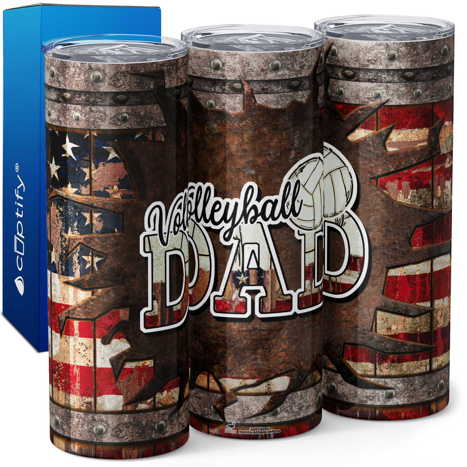 Volleyball Dad Breakthru American Flag 20oz Skinny Tumbler