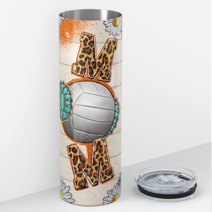 Mom Volleyball Leopard Print Daises 20oz Skinny Tumbler