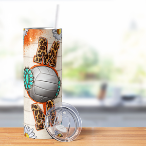 Mom Volleyball Leopard Print Daises 20oz Skinny Tumbler