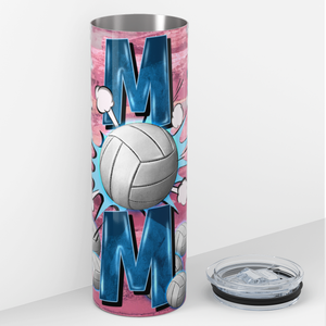 Mom Volleyball Break thru Net on Pink 20oz Skinny Tumbler