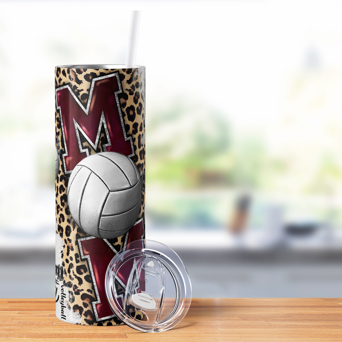 Volleyball Mom Red on Leopard 20oz Skinny Tumbler