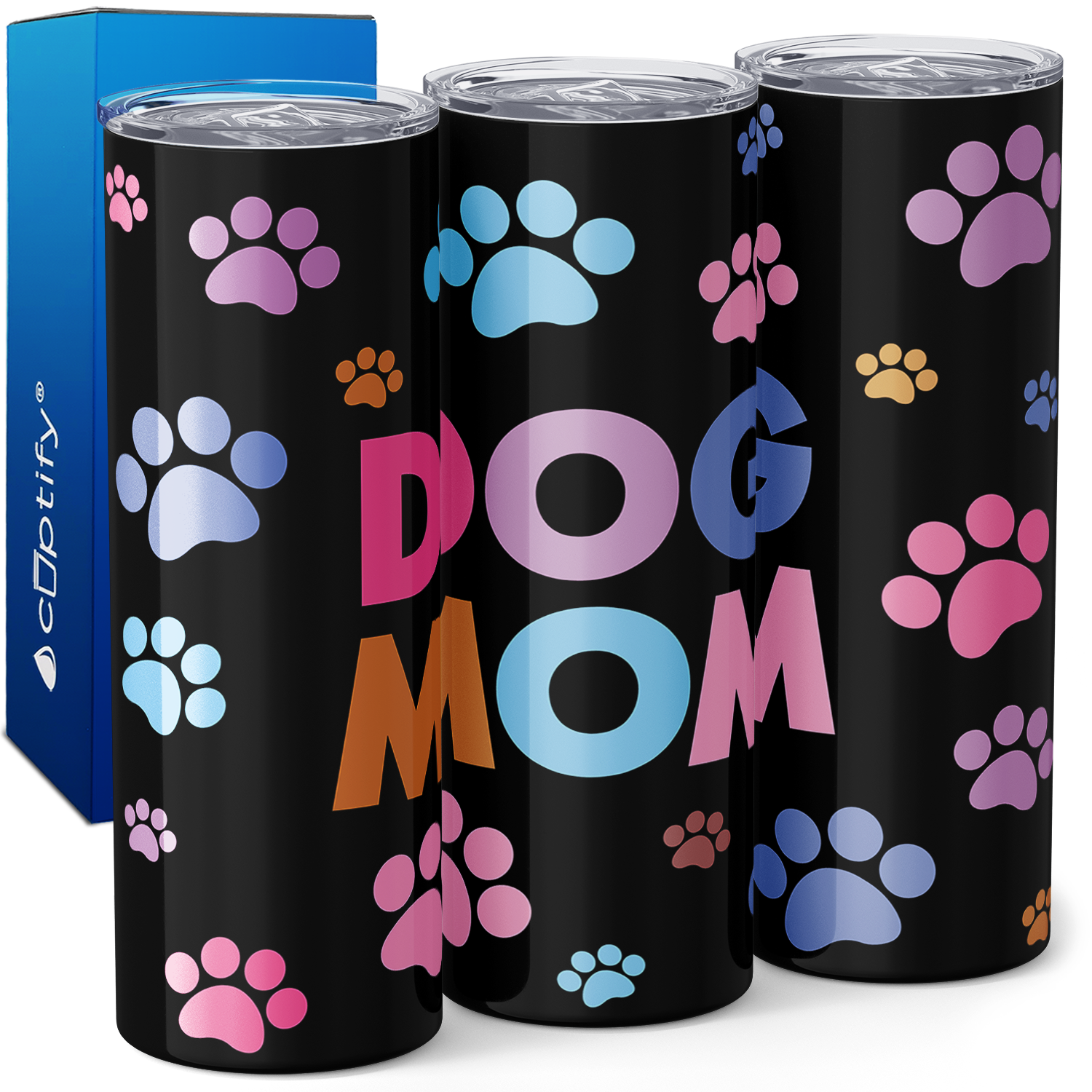 Dog Mom on Black 20oz Skinny Tumbler