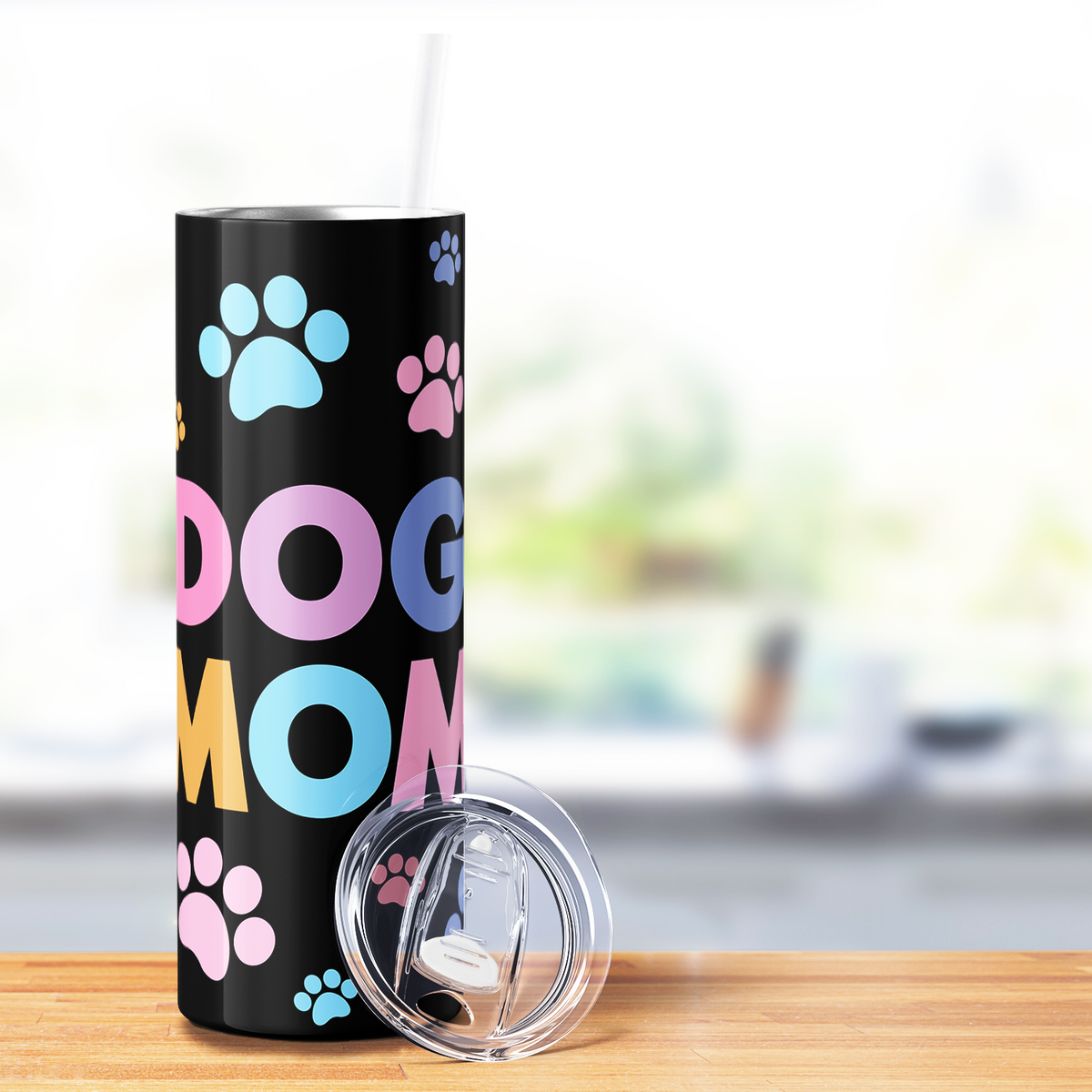 Dog Mom on Black 20oz Skinny Tumbler