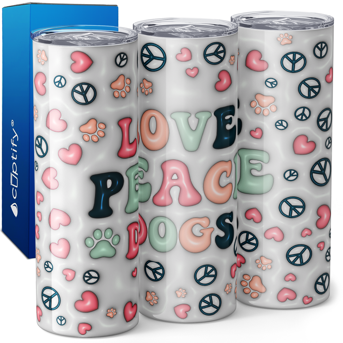 Love Peace Dogs 20oz Skinny Tumbler