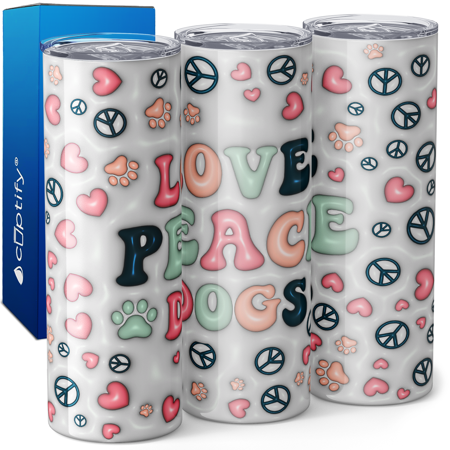 Love Peace Dogs 20oz Skinny Tumbler