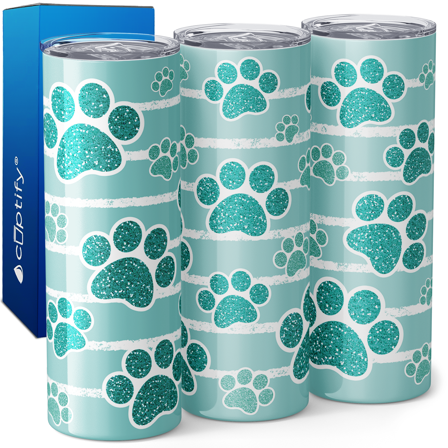 Teal Glitter Paws 20oz Skinny Tumbler