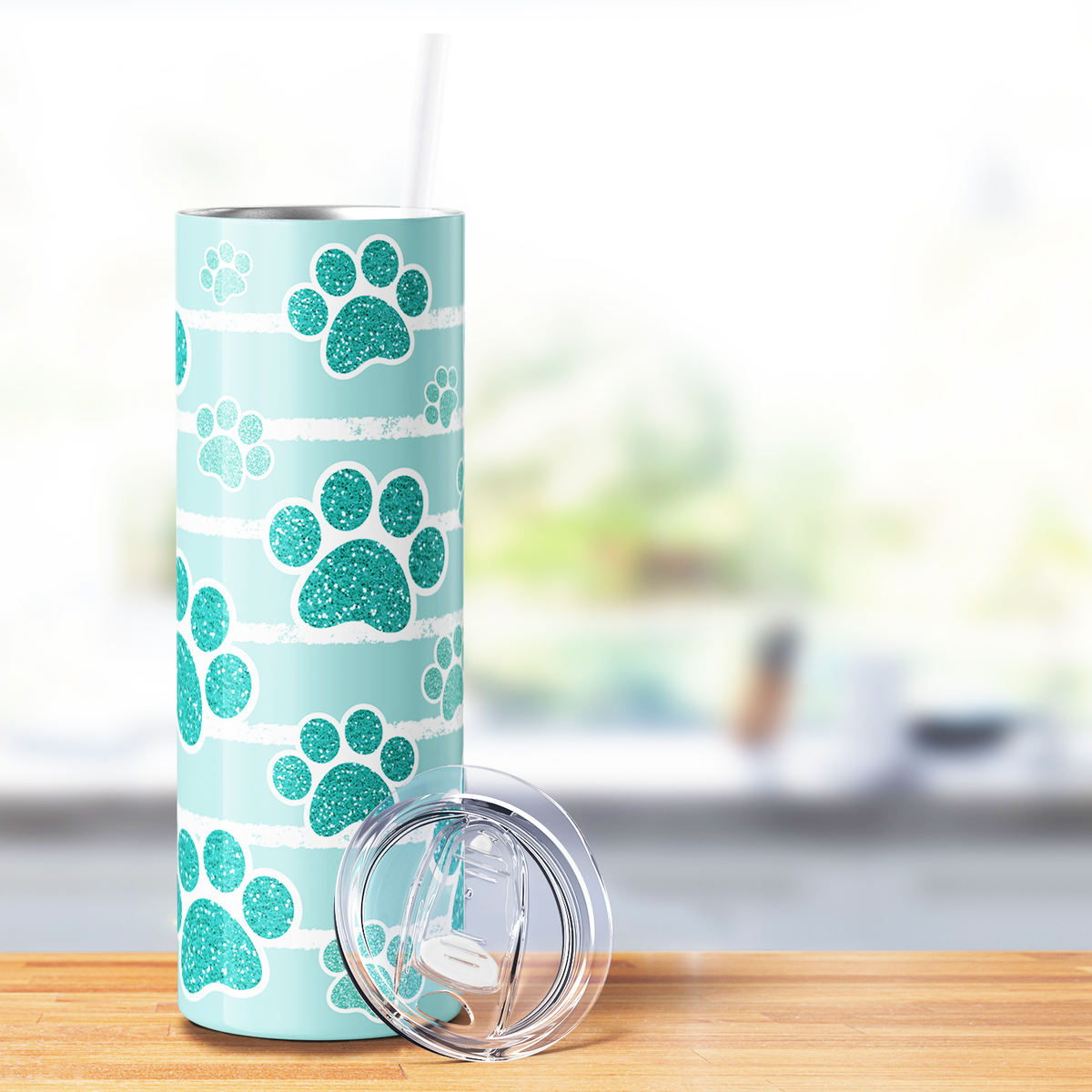 Teal Glitter Paws 20oz Skinny Tumbler