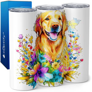 Golden Retriever Spring Flowers 20oz Skinny Tumbler