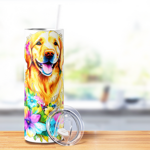 Golden Retriever Spring Flowers 20oz Skinny Tumbler