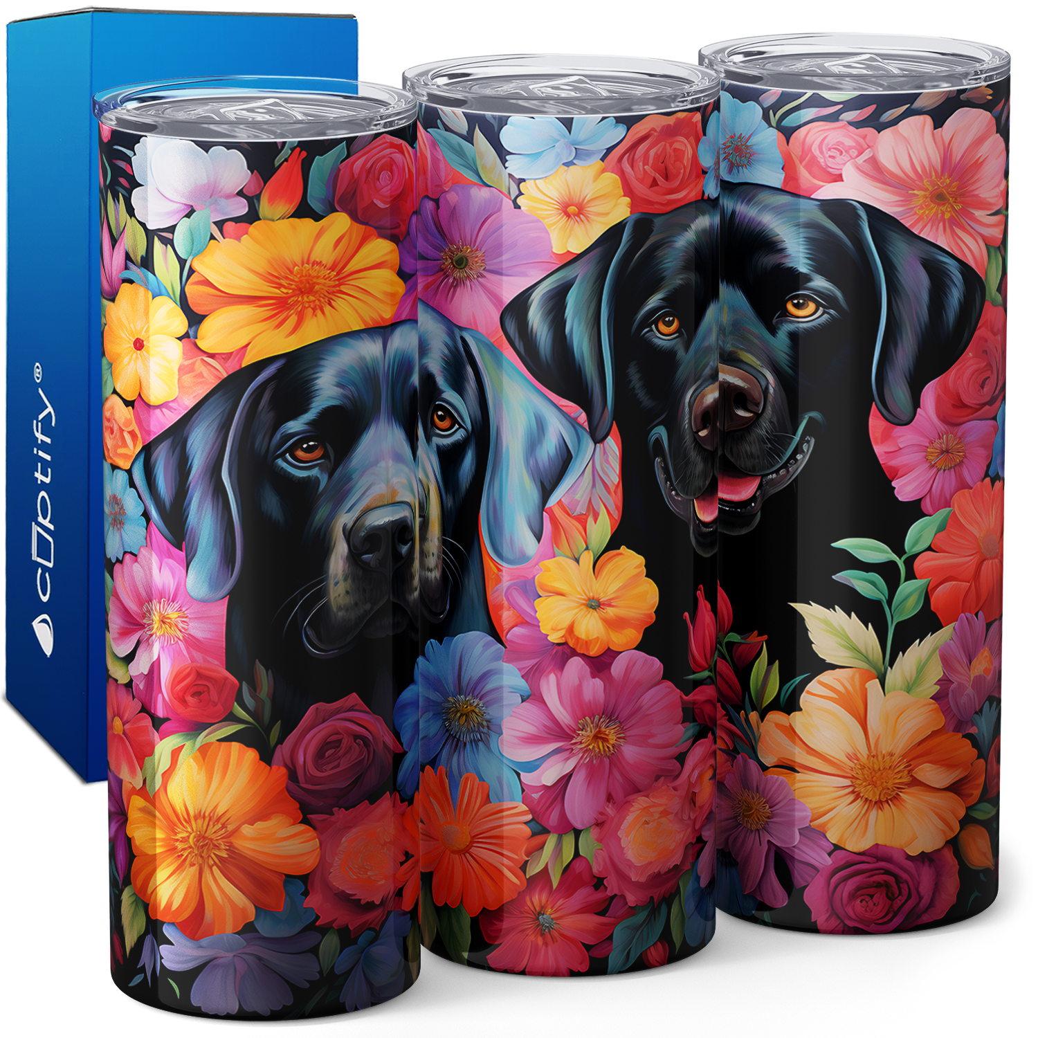 Black Lab Flowers 20oz Skinny Tumbler