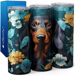 Dachshund Blue Flowers 20oz Skinny Tumbler