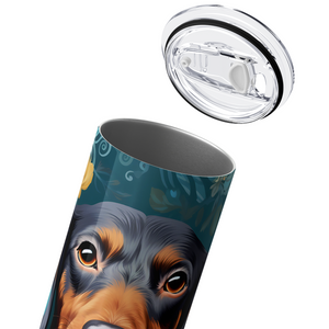 Dachshund Blue Flowers 20oz Skinny Tumbler