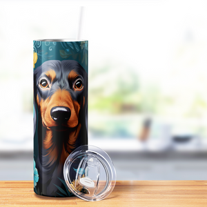 Dachshund Blue Flowers 20oz Skinny Tumbler