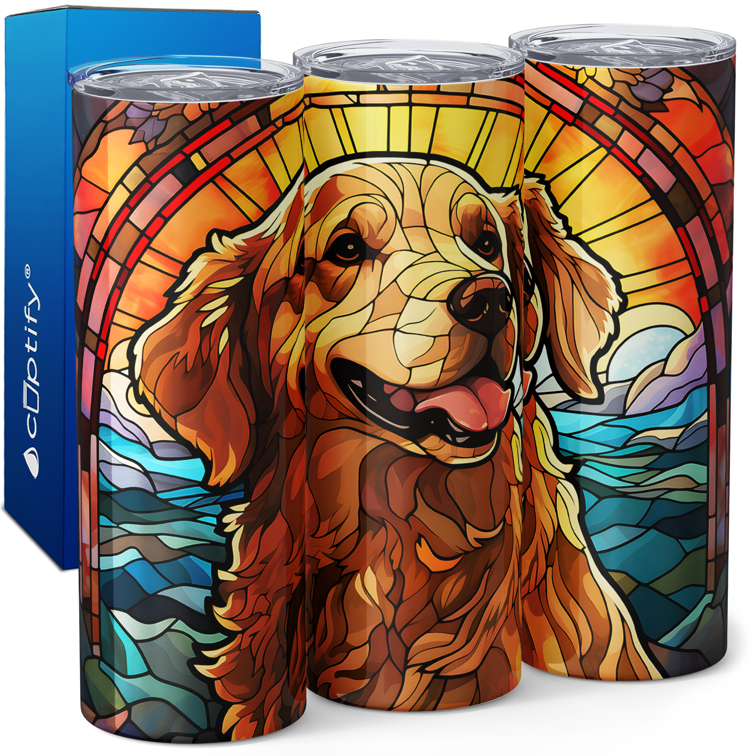 Stained Glass Golden Retreiver 20oz Skinny Tumbler