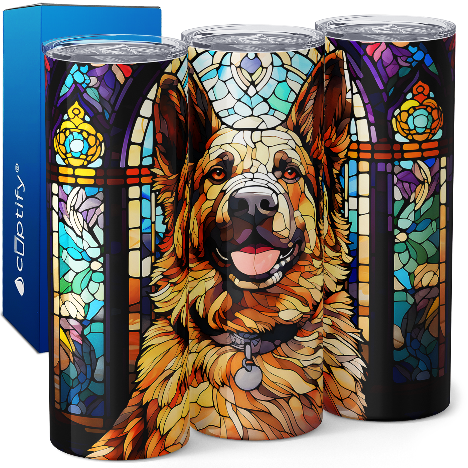 Stained Glass German Shepherd 20oz Skinny Tumbler