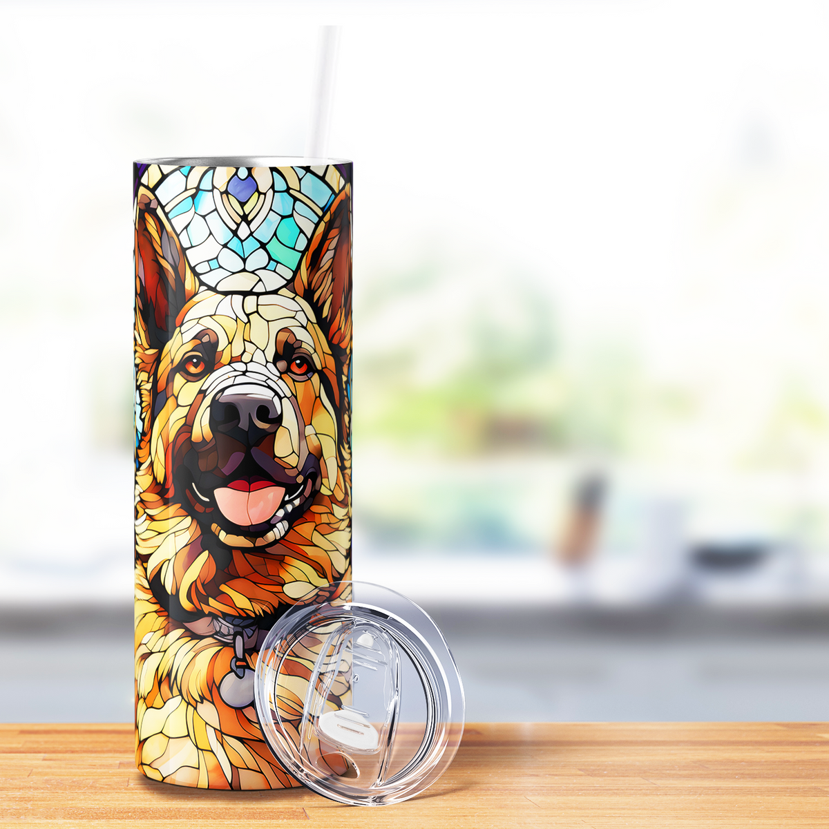 Stained Glass German Shepherd 20oz Skinny Tumbler