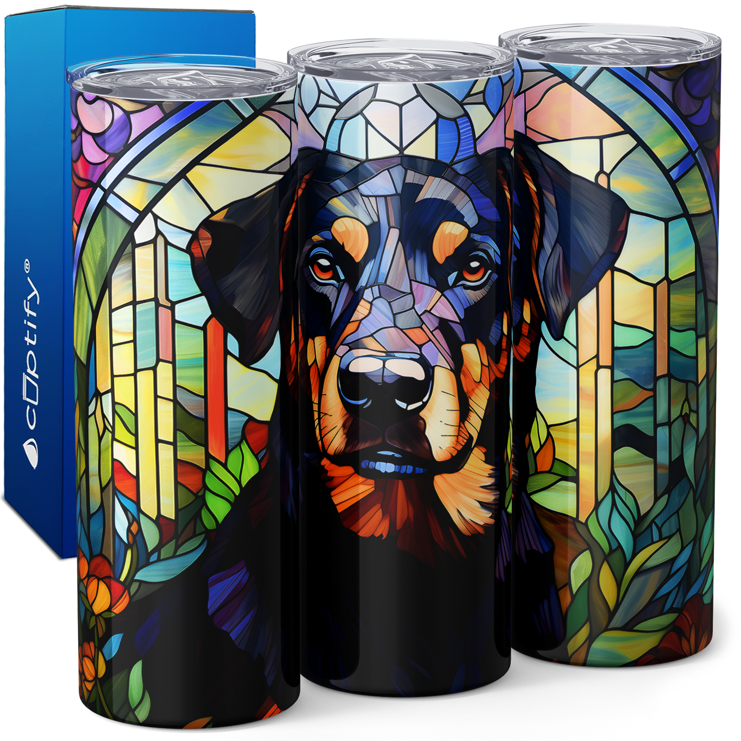 Stained Glass Rottweiler 20oz Skinny Tumbler
