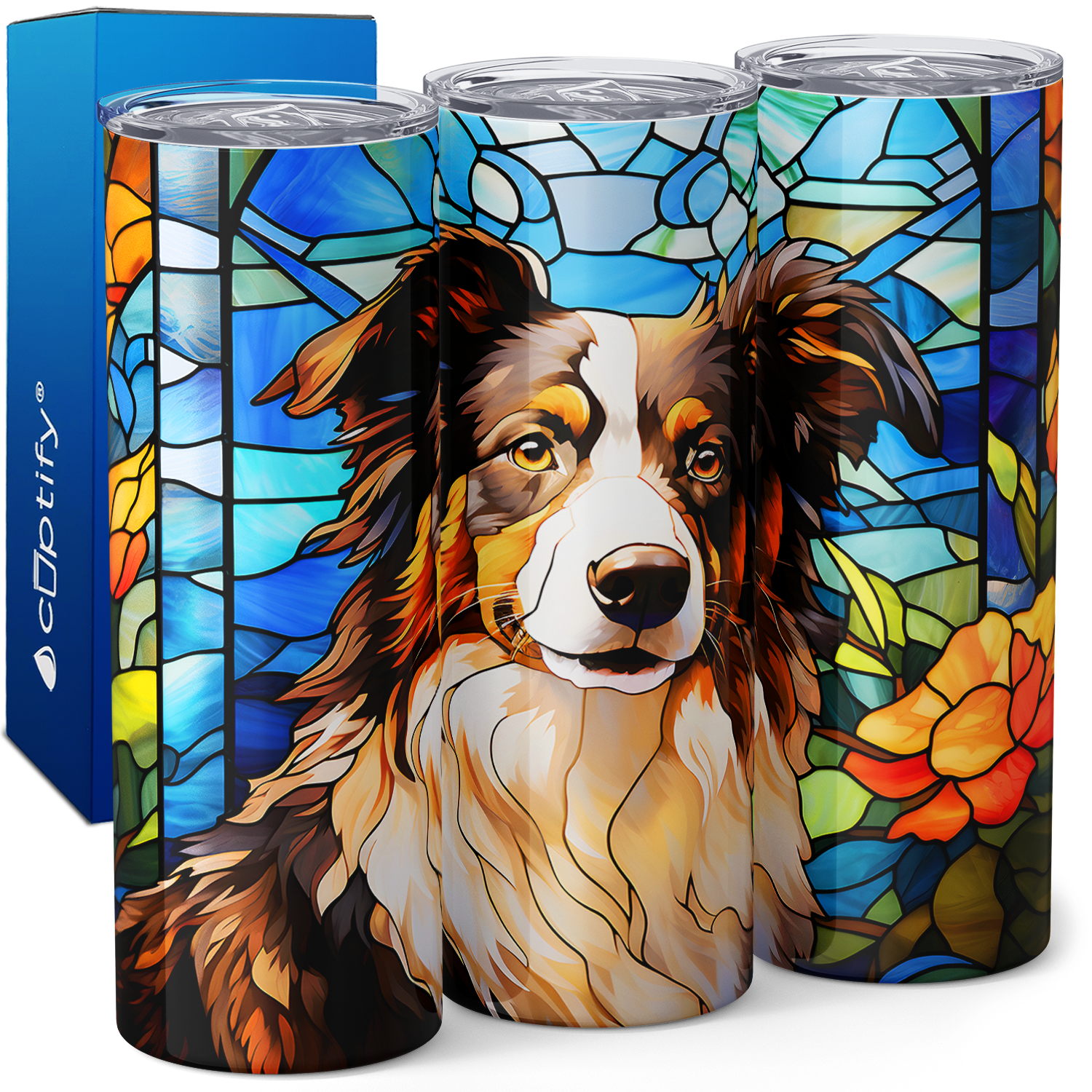 Stained Glass Border Collie 20oz Skinny Tumbler