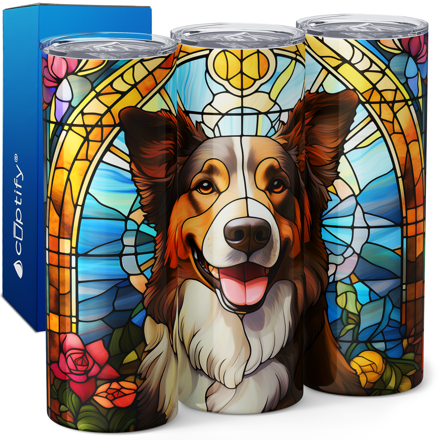 Stained Glass Australian Shepherd 20oz Skinny Tumbler