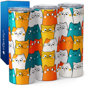 Cats Blue Orange and White 20oz Skinny Tumbler