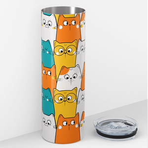 Cats Blue Orange and White 20oz Skinny Tumbler