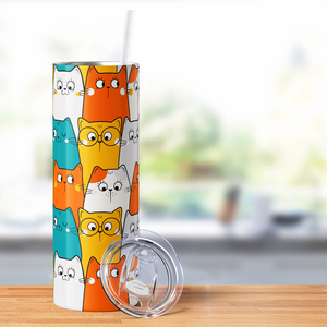 Cats Blue Orange and White 20oz Skinny Tumbler