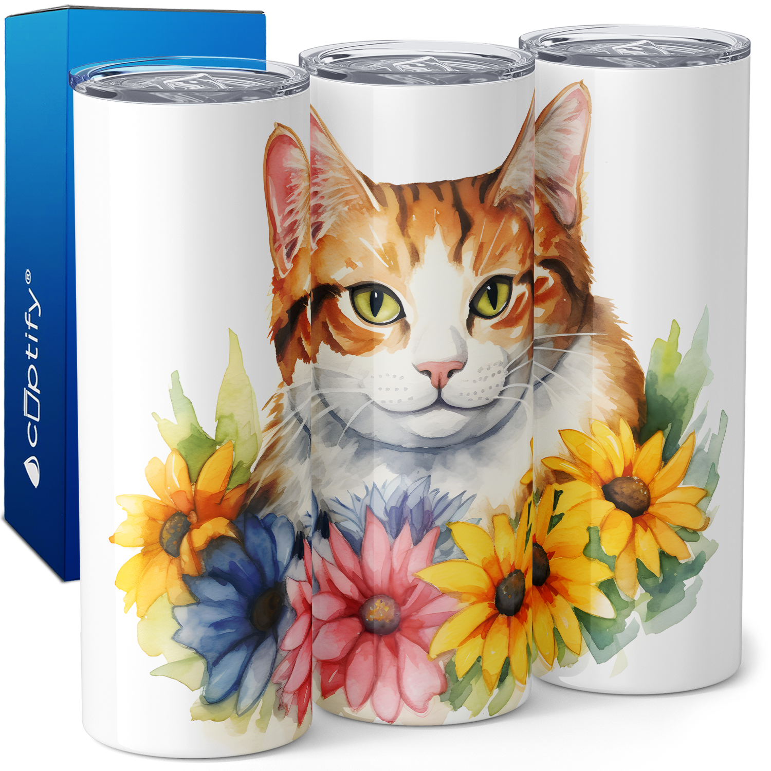 Cat with Flowers 20oz Skinny Tumbler