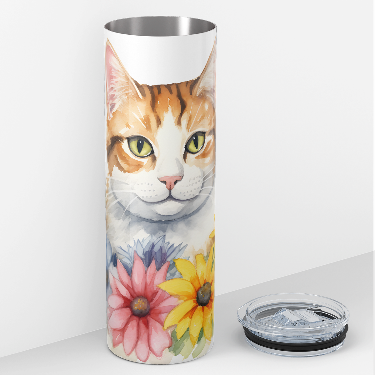 Cat with Flowers 20oz Skinny Tumbler