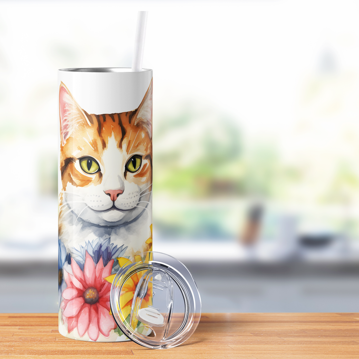 Cat with Flowers 20oz Skinny Tumbler