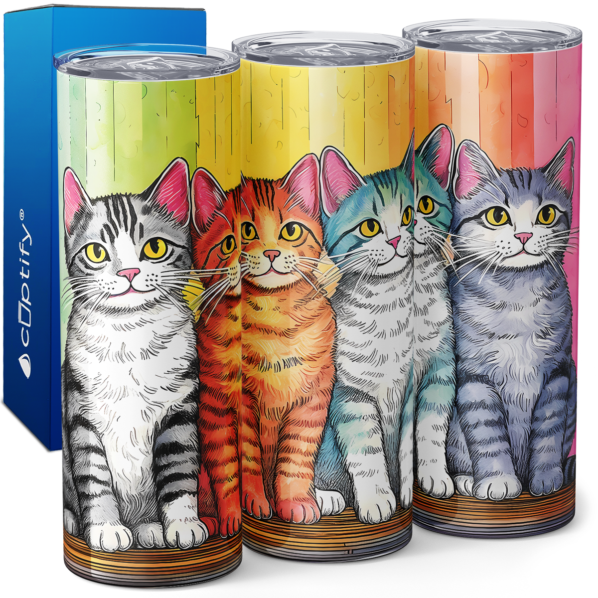 Cats with Rainbow 20oz Skinny Tumbler