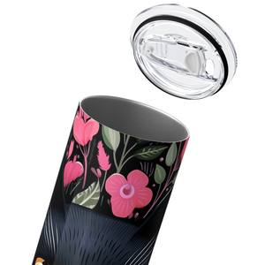 Black Cat Pink Flowers 20oz Skinny Tumbler