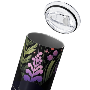 Black Cat Purple Flowers 20oz Skinny Tumbler