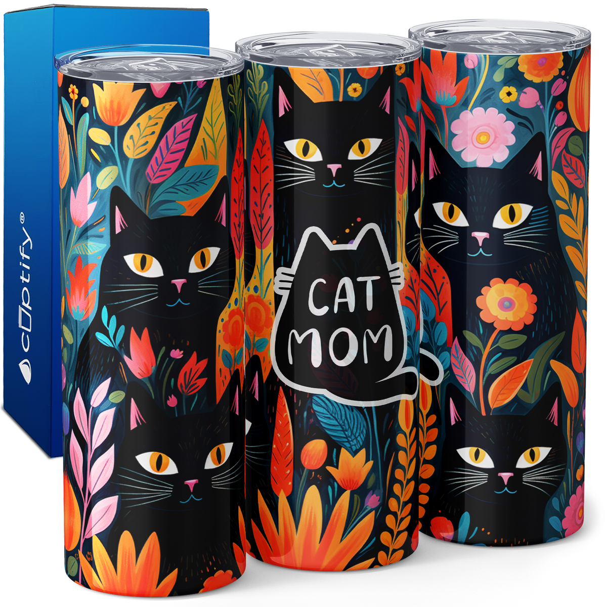 Cat Mom Black Cats 20oz Skinny Tumbler