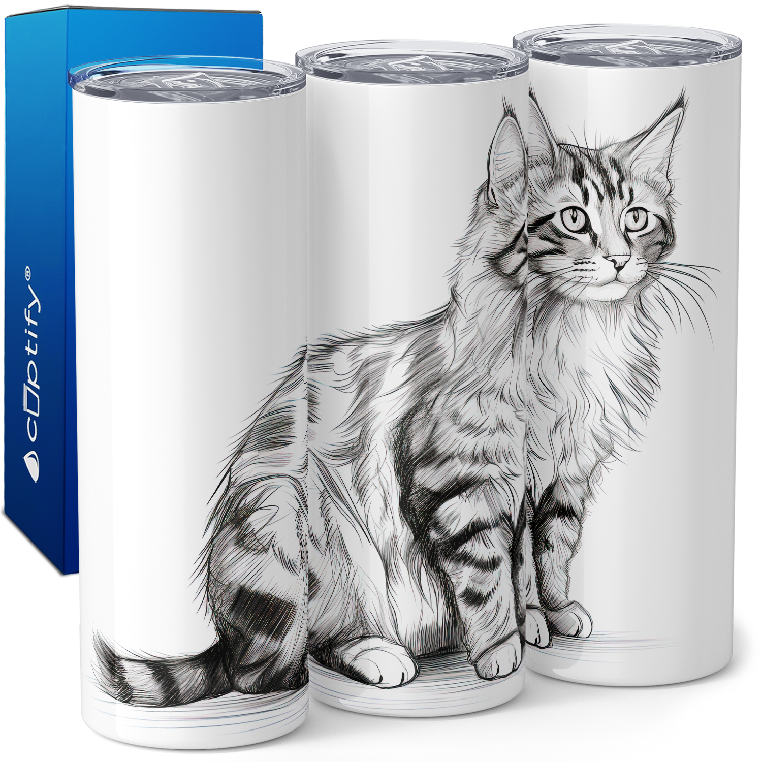 Cat Black and White 20oz Skinny Tumbler