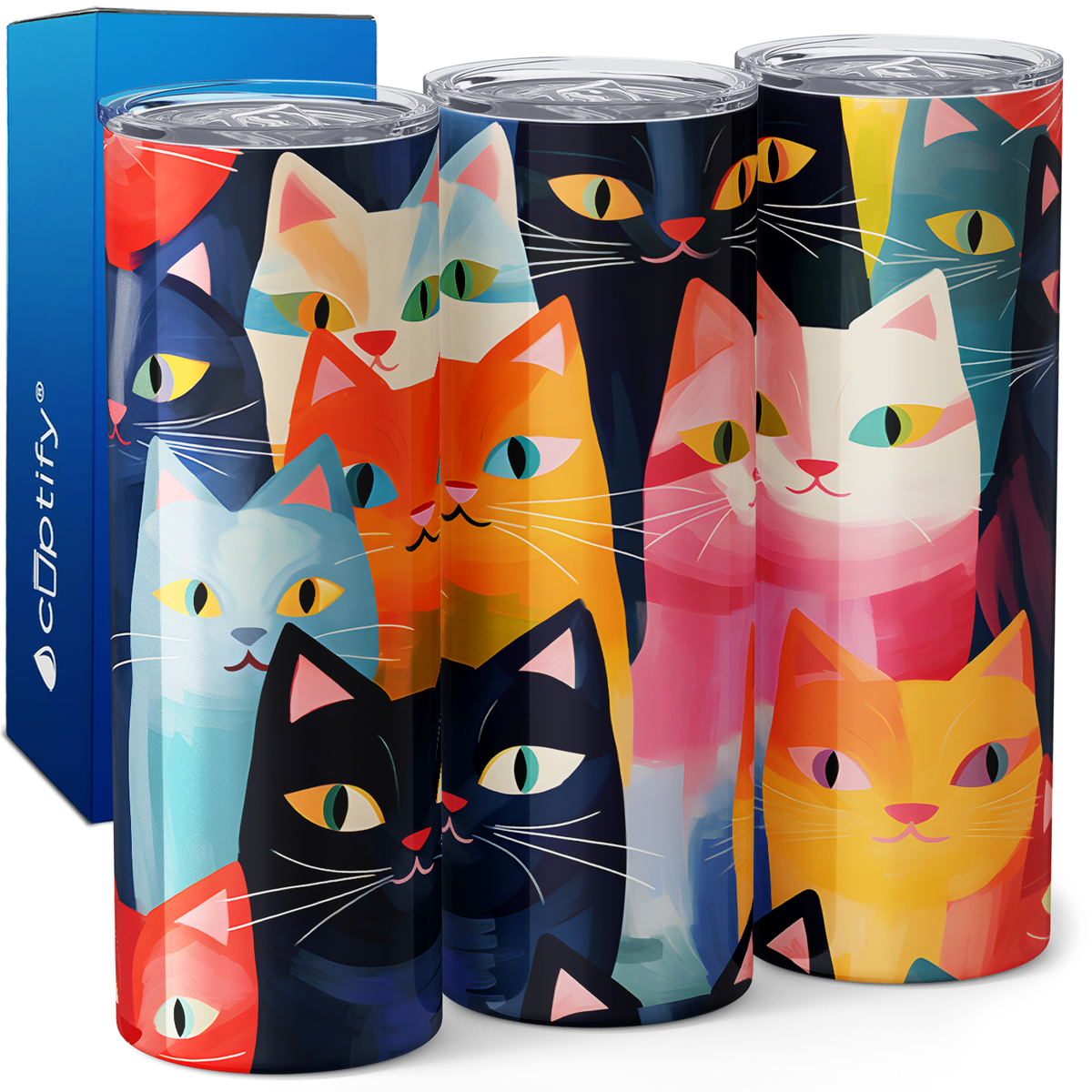 Colorful Cat Faces 20oz Skinny Tumbler