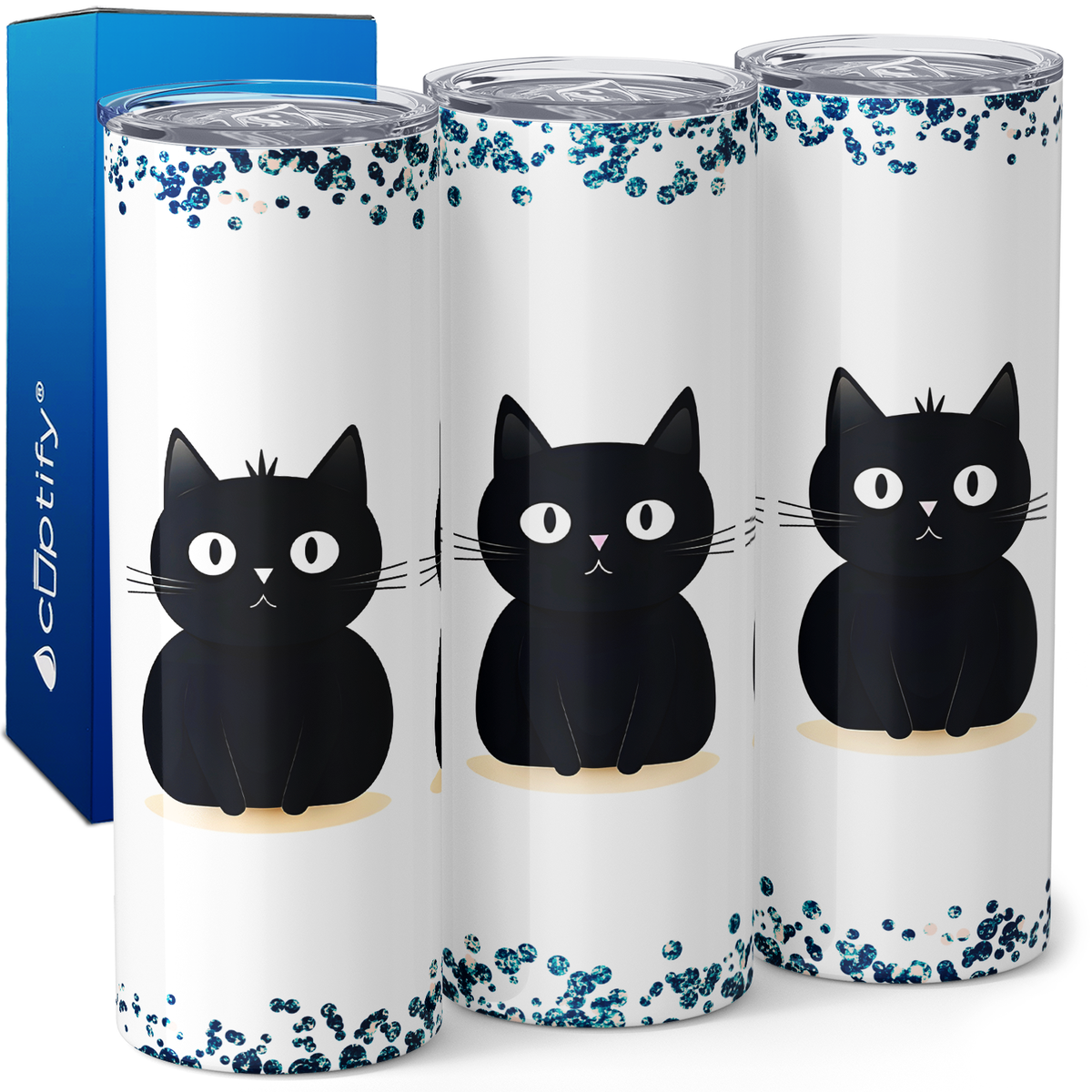 Black Cats with Glitter 20oz Skinny Tumbler