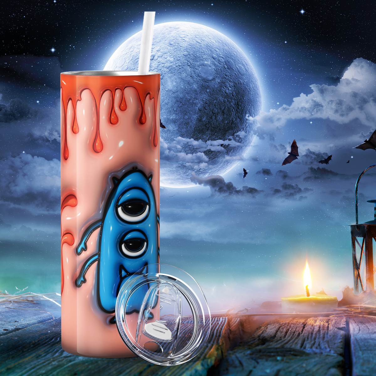 Spooky Season Monster Inflated Balloon 20oz Skinny Tumbler