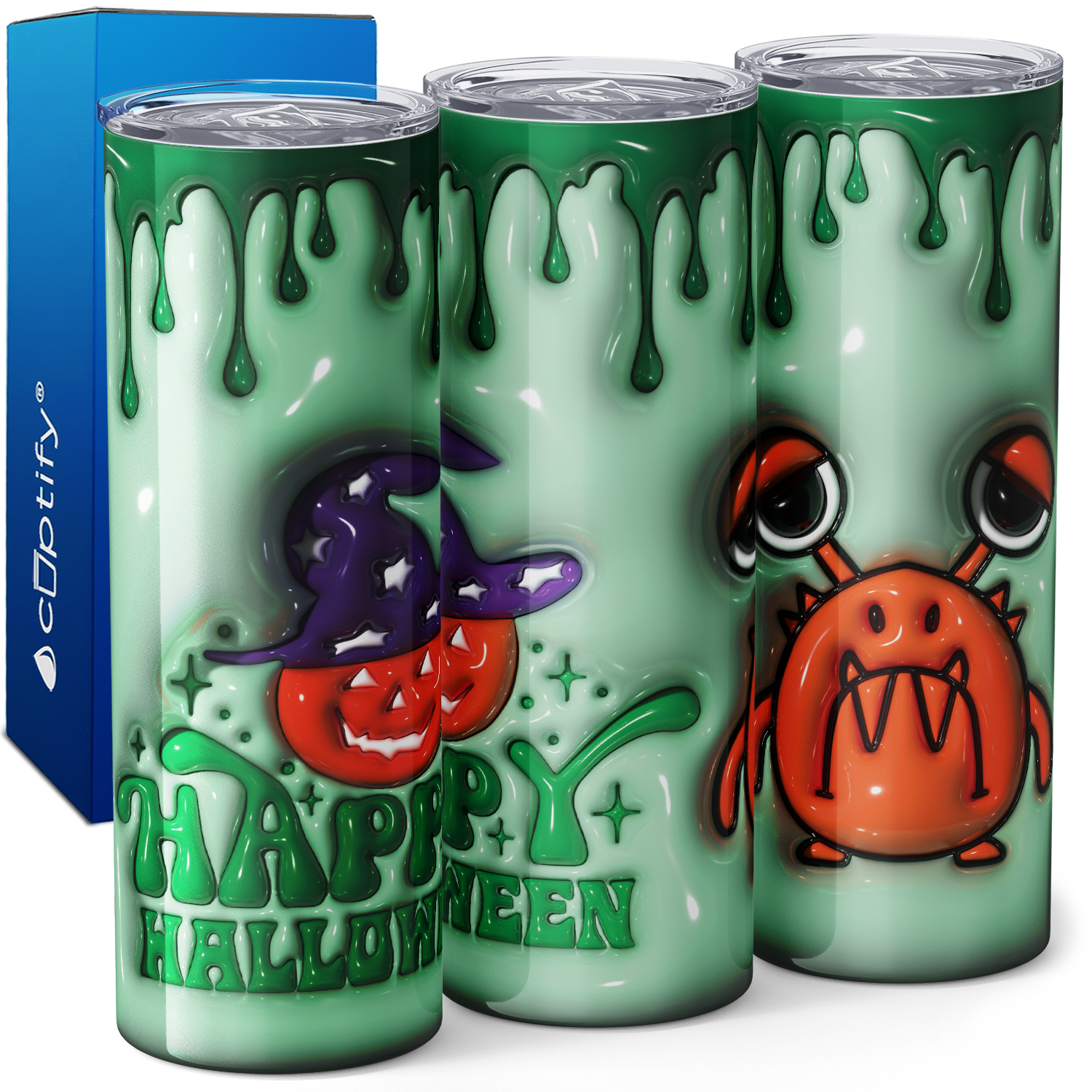 Halloween with Monster on Green Inflated Balloon 20oz Skinny Tumbler