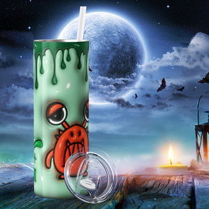 Halloween with Monster on Green Inflated Balloon 20oz Skinny Tumbler