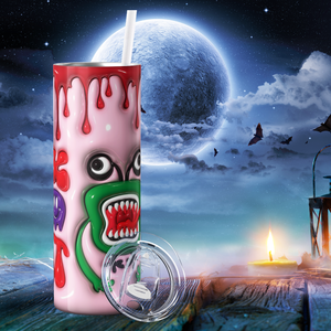 Trick or Treat with Monster Inflated Balloon 20oz Skinny Tumbler