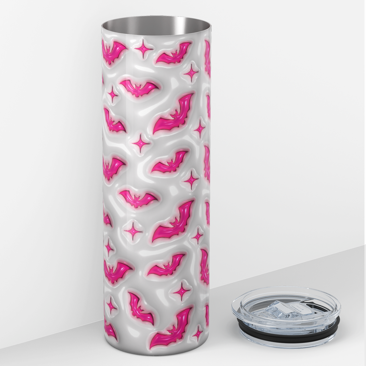 Bats Pink on White Inflated Balloon 20oz Skinny Tumbler