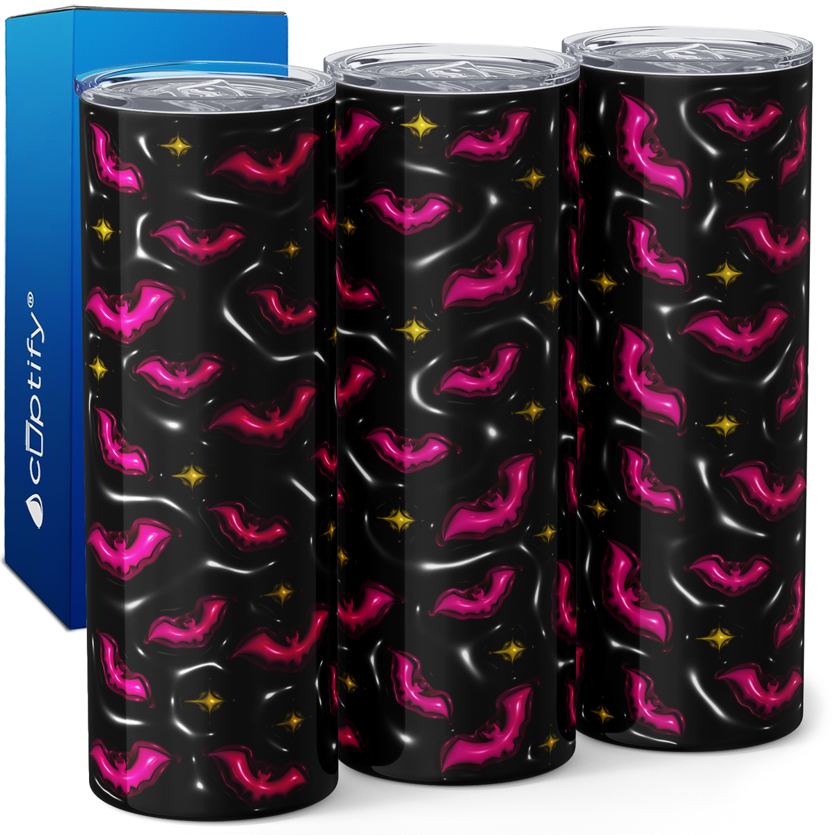 Bats Pink on Black Inflated Balloon 20oz Skinny Tumbler